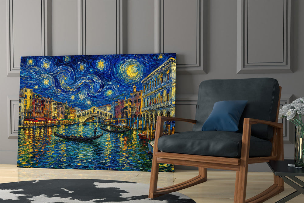 Venice Grand Canal glass wall art hanging as a focal point in a modern room