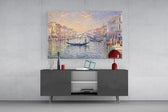 Venice Grand Canal glass wall art displayed above a console in a modern interior