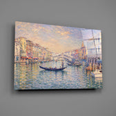 Venice Grand Canal glass wall art mounted flat on a grey wall