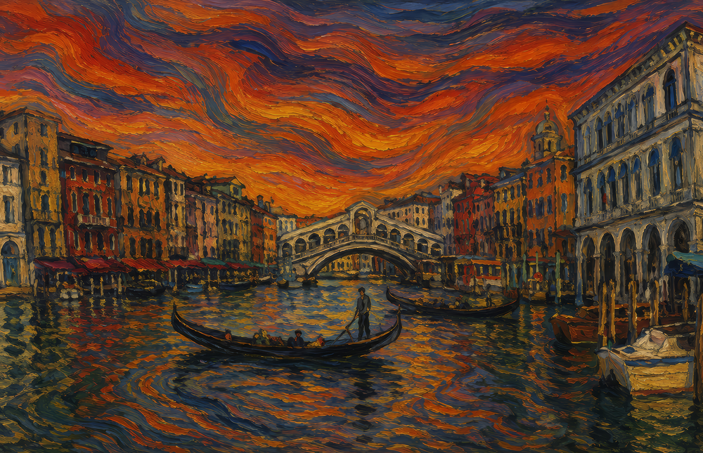 Venice Grand Canal Munch Style Glass Wall Art
