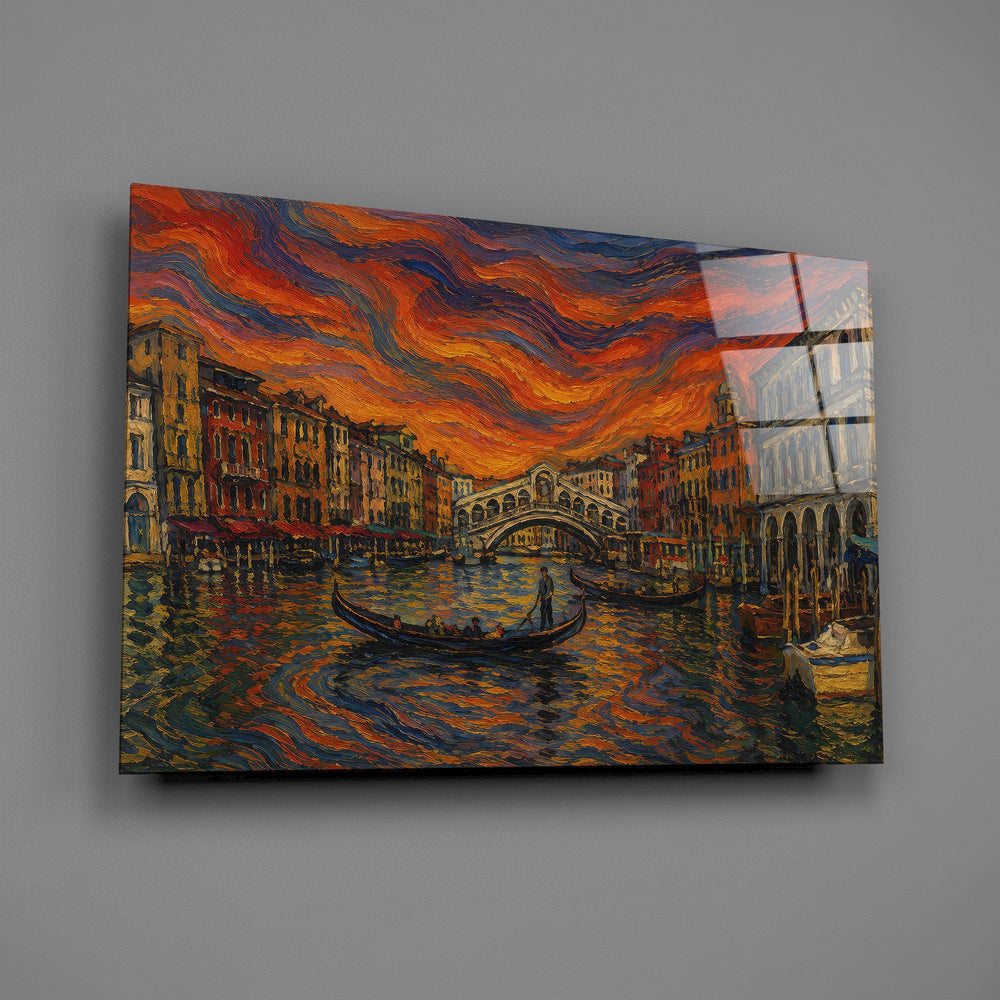Venice Grand Canal glass wall art mounted flat on a grey wall