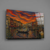 Venice Grand Canal glass wall art mounted flat on a grey wall