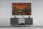 Venice Grand Canal glass wall art displayed above a console in a modern interior