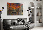 Venice Grand Canal glass wall art styled in a contemporary living room