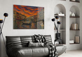 Venice Grand Canal glass wall art styled in a contemporary living room