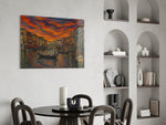 Venice Grand Canal glass wall art shown in a warm, styled interior setting