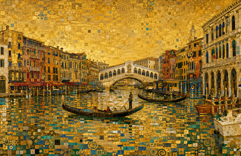 Venice Grand Canal Klimt Style Glass Wall Art