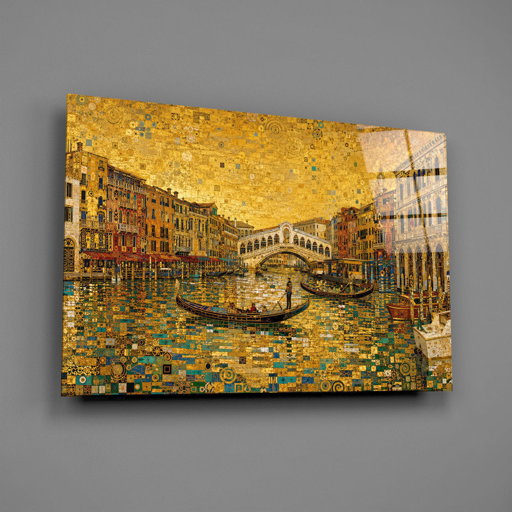 Venice Grand Canal glass wall art mounted flat on a grey wall