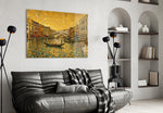 Venice Grand Canal glass wall art styled in a contemporary living room