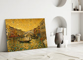 Venice Grand Canal glass wall art leaning against a wall in a minimalist interior