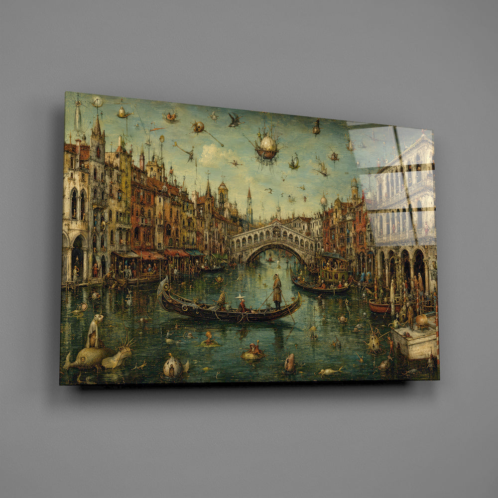 Venice Grand Canal glass wall art mounted flat on a grey wall