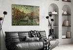 Venice Grand Canal glass wall art styled in a contemporary living room
