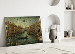 Venice Grand Canal glass wall art leaning against a wall in a minimalist interior