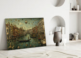 Venice Grand Canal glass wall art leaning against a wall in a minimalist interior