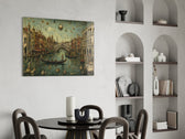 Venice Grand Canal glass wall art shown in a warm, styled interior setting