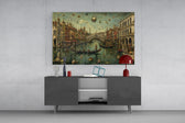 Venice Grand Canal glass wall art displayed above a console in a modern interior