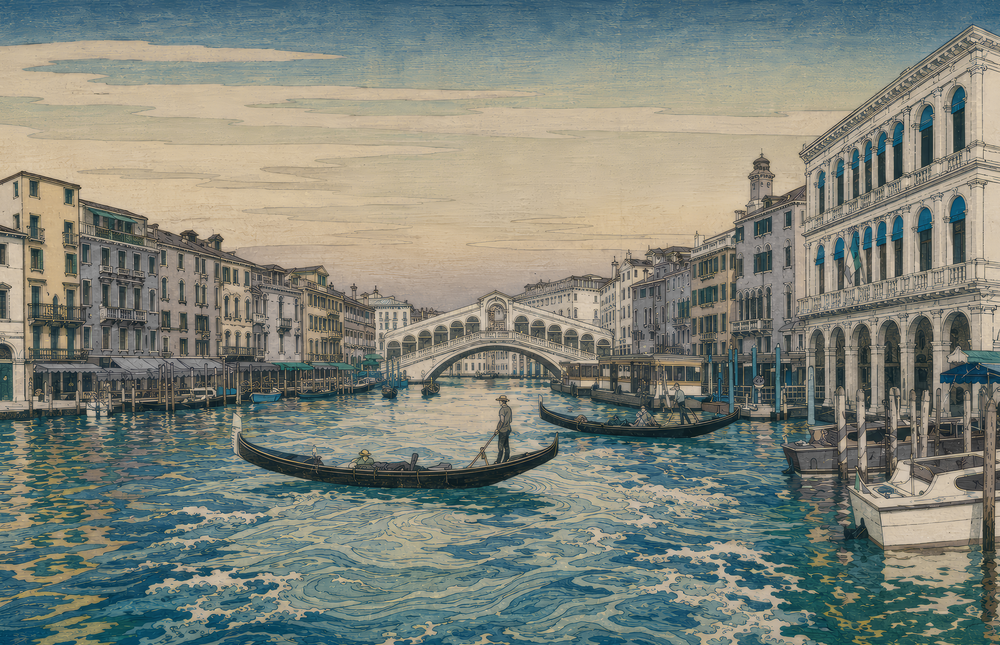 Venice Grand Canal Hokusai Style Glass Wall Art