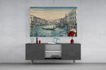 Venice Grand Canal glass wall art displayed above a console in a modern interior