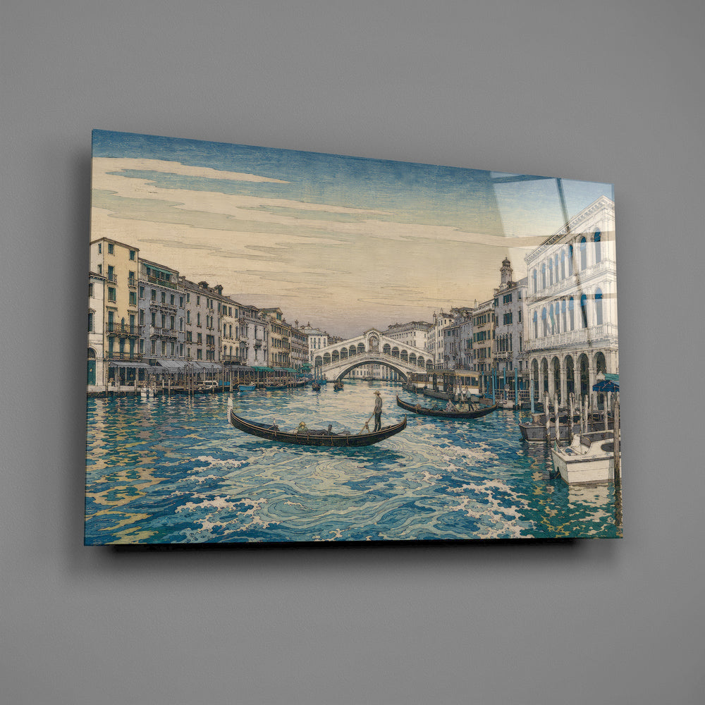 Venice Grand Canal glass wall art mounted flat on a grey wall