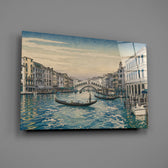 Venice Grand Canal glass wall art mounted flat on a grey wall