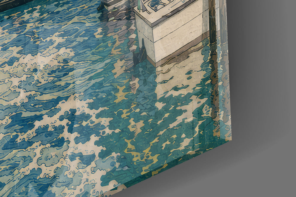 Venice Grand Canal glass wall art close-up detail of the printed surface on tempered glass
