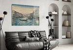Venice Grand Canal glass wall art styled in a contemporary living room