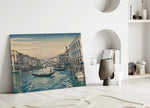 Venice Grand Canal glass wall art leaning against a wall in a minimalist interior