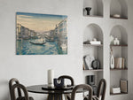 Venice Grand Canal glass wall art shown in a warm, styled interior setting