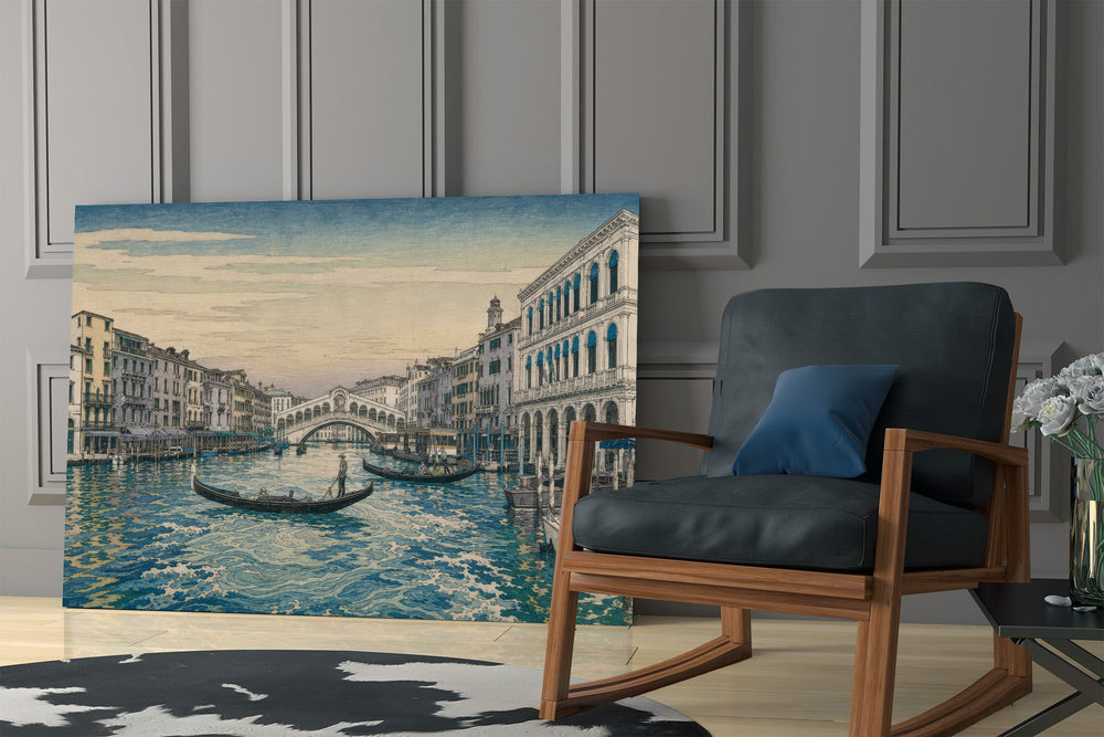 Venice Grand Canal glass wall art hanging as a focal point in a modern room