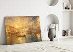Venice Grand Canal glass wall art leaning against a wall in a minimalist interior