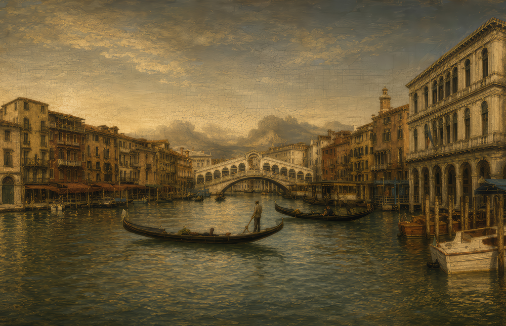 Venice Grand Canal Da Vinci Style Glass Wall Art