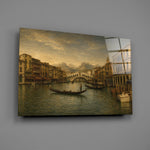 Venice Grand Canal glass wall art mounted flat on a grey wall