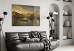 Venice Grand Canal glass wall art styled in a contemporary living room