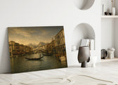 Venice Grand Canal glass wall art leaning against a wall in a minimalist interior