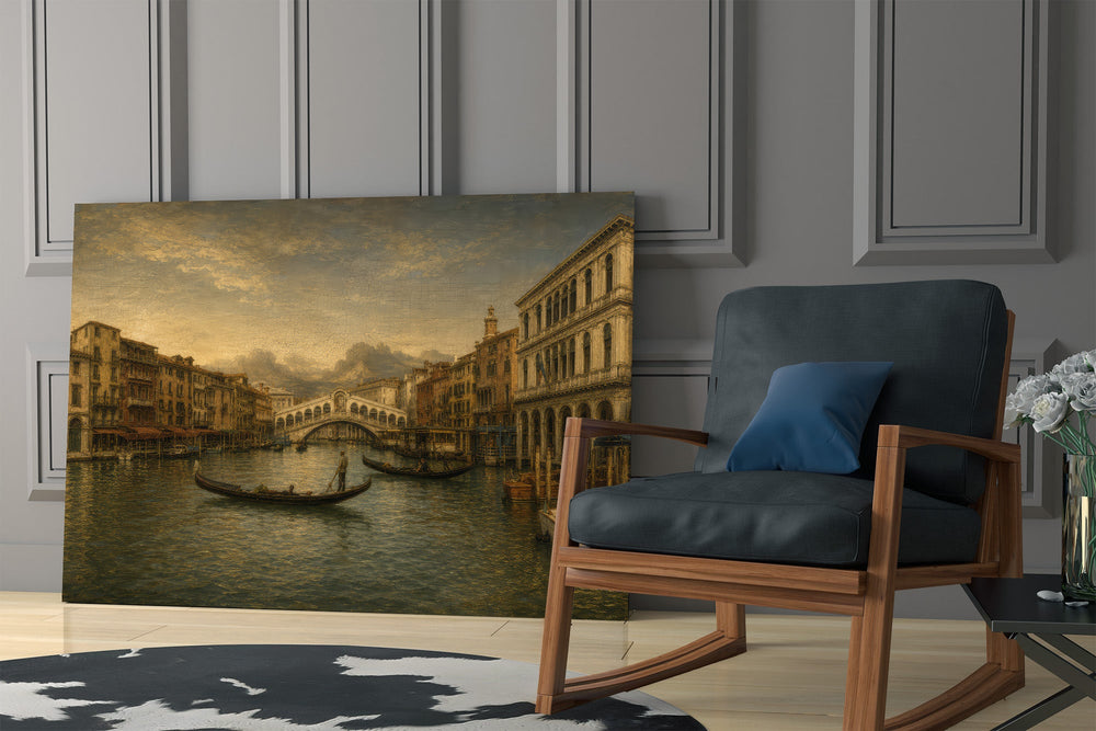 Venice Grand Canal glass wall art hanging as a focal point in a modern room