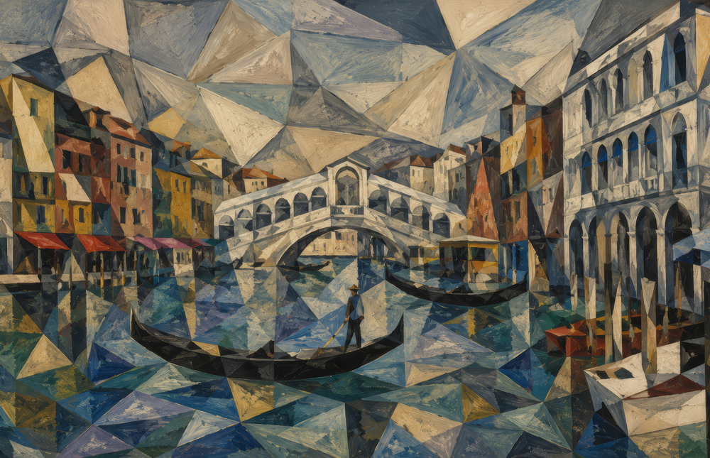 Venice Grand Canal Cubist Style Glass Wall Art