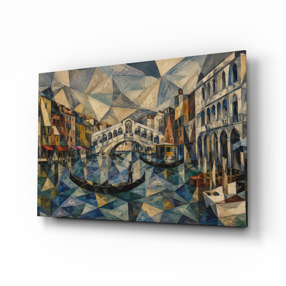 Venice Grand Canal glass wall art, angled view of the tempered glass panel