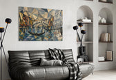 Venice Grand Canal glass wall art styled in a contemporary living room