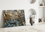 Venice Grand Canal glass wall art leaning against a wall in a minimalist interior