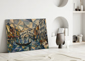 Venice Grand Canal glass wall art leaning against a wall in a minimalist interior