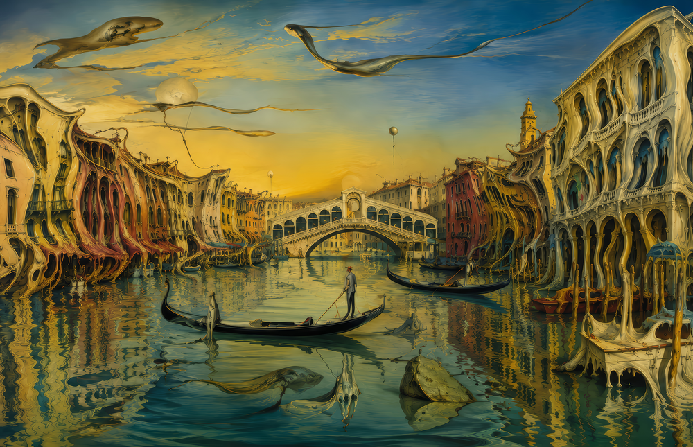 Venice Grand Canal Surrealist Style Glass Wall Art