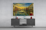 Venice Grand Canal glass wall art displayed above a console in a modern interior