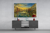 Venice Grand Canal glass wall art displayed above a console in a modern interior