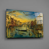 Venice Grand Canal glass wall art mounted flat on a grey wall