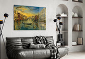 Venice Grand Canal glass wall art styled in a contemporary living room