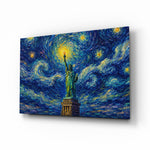 Statue of Liberty glass wall art, angled view of the tempered glass panel
