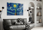 Statue of Liberty glass wall art styled in a contemporary living room