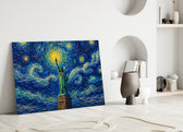 Statue of Liberty glass wall art leaning against a wall in a minimalist interior