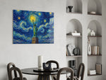 Statue of Liberty glass wall art shown in a warm, styled interior setting