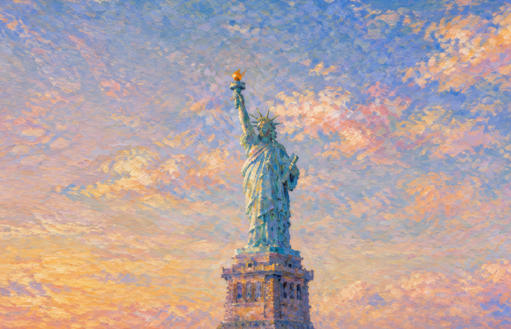 Statue of Liberty Monet Style Glass Wall Art
